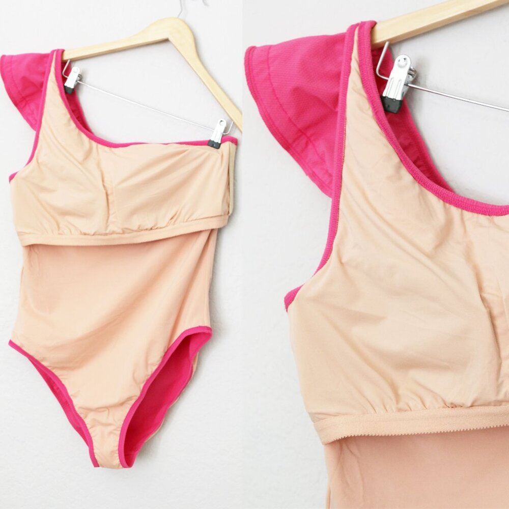 NEW J. Crew Barbie Pink Ruffled One Shoulder One Piece Swimsuit Size 14 $149 NWT - Picture 11 of 16
